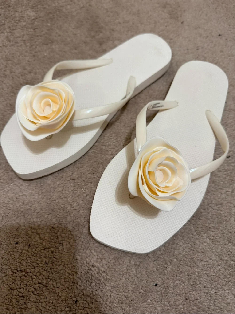 Cream white rose flip flops